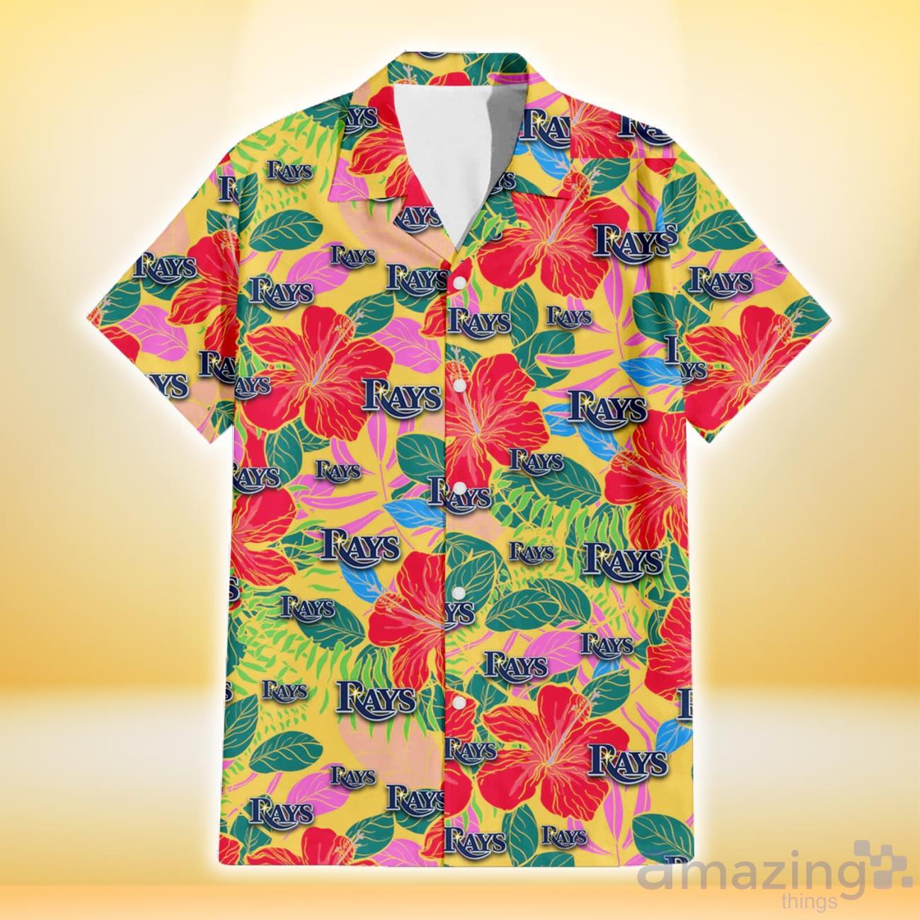 Tampa Bay Rays Red Hibiscus Green Blue Leaf Yellow Background 3D