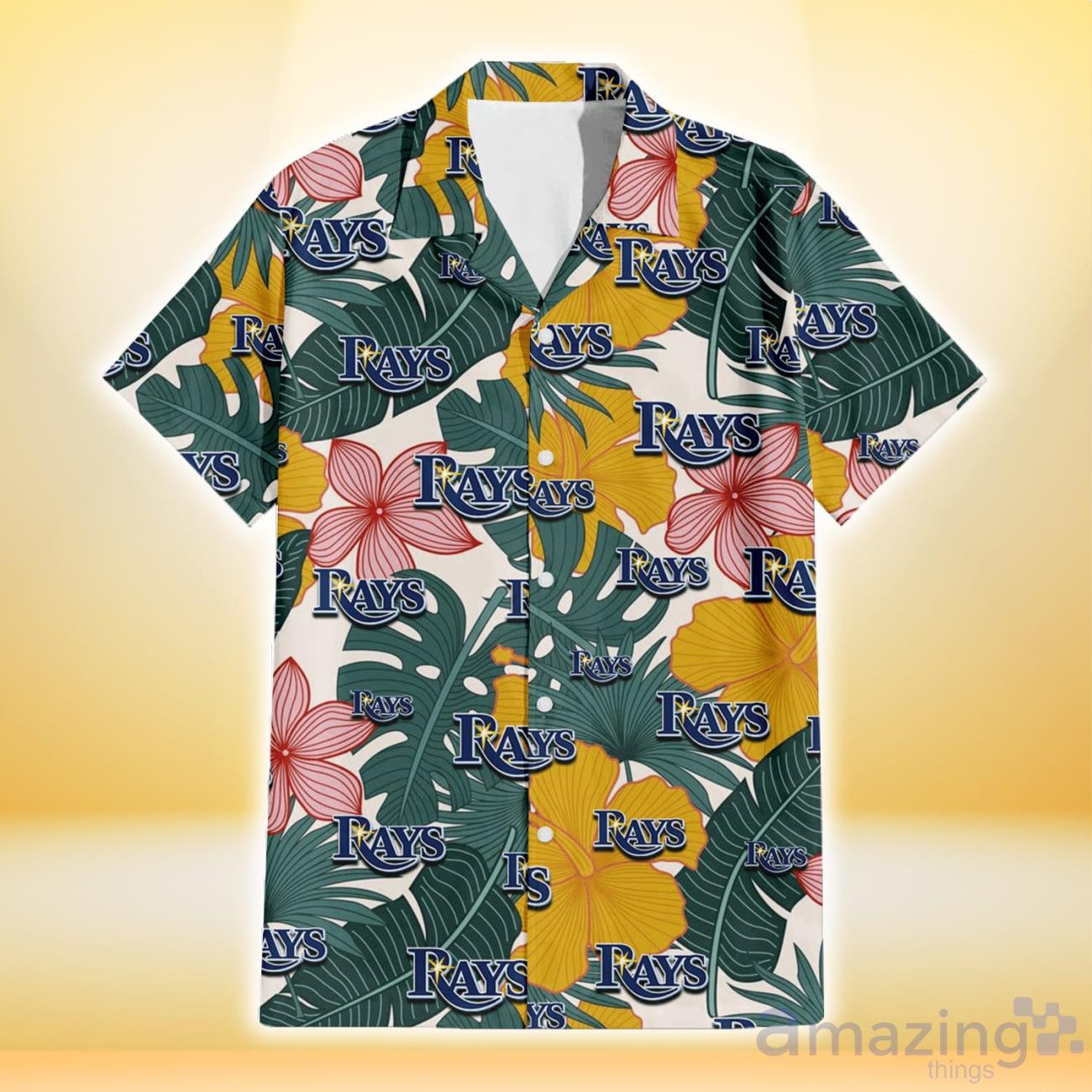 Tampa Bay Rays Yellow Hibiscus Green Banana Leaf Pink Porcelain Flower 3D Hawaiian Shirt Gift For Fans image Tampa Bay Rays Yellow Hibiscus Green Banana Leaf Pink Porcelain Flower 3D Hawaiian Shirt Gift For Fans Product Photo 2