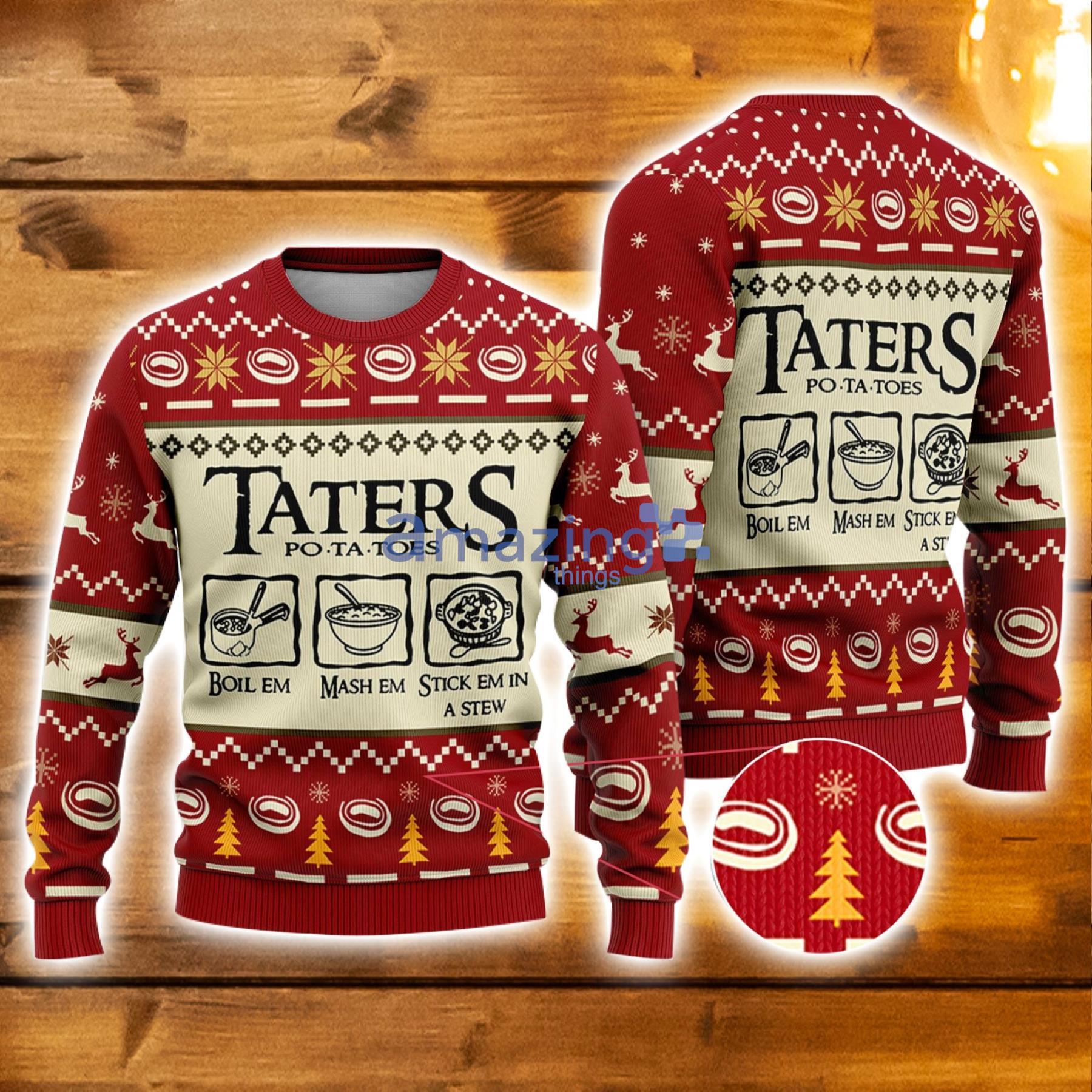 Taters Potatoes LOTR Red 3D Ugly Christmas Sweater Xmas Christmas Gifts Product Photo 1 Taters Potatoes LOTR Red 3D Ugly Christmas Sweater Xmas Christmas Gifts Product Photo 1