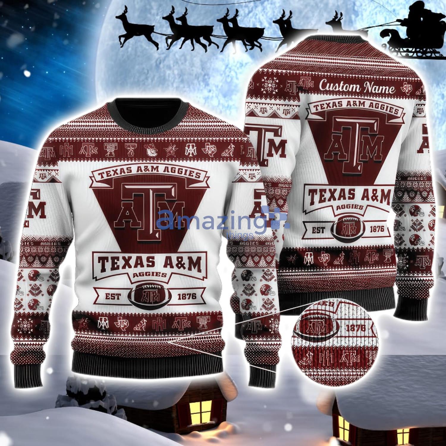 Texas AM Aggies Team Custom Name Ugly Christmas Sweater For Men And Women Sport Gift Product Photo 1