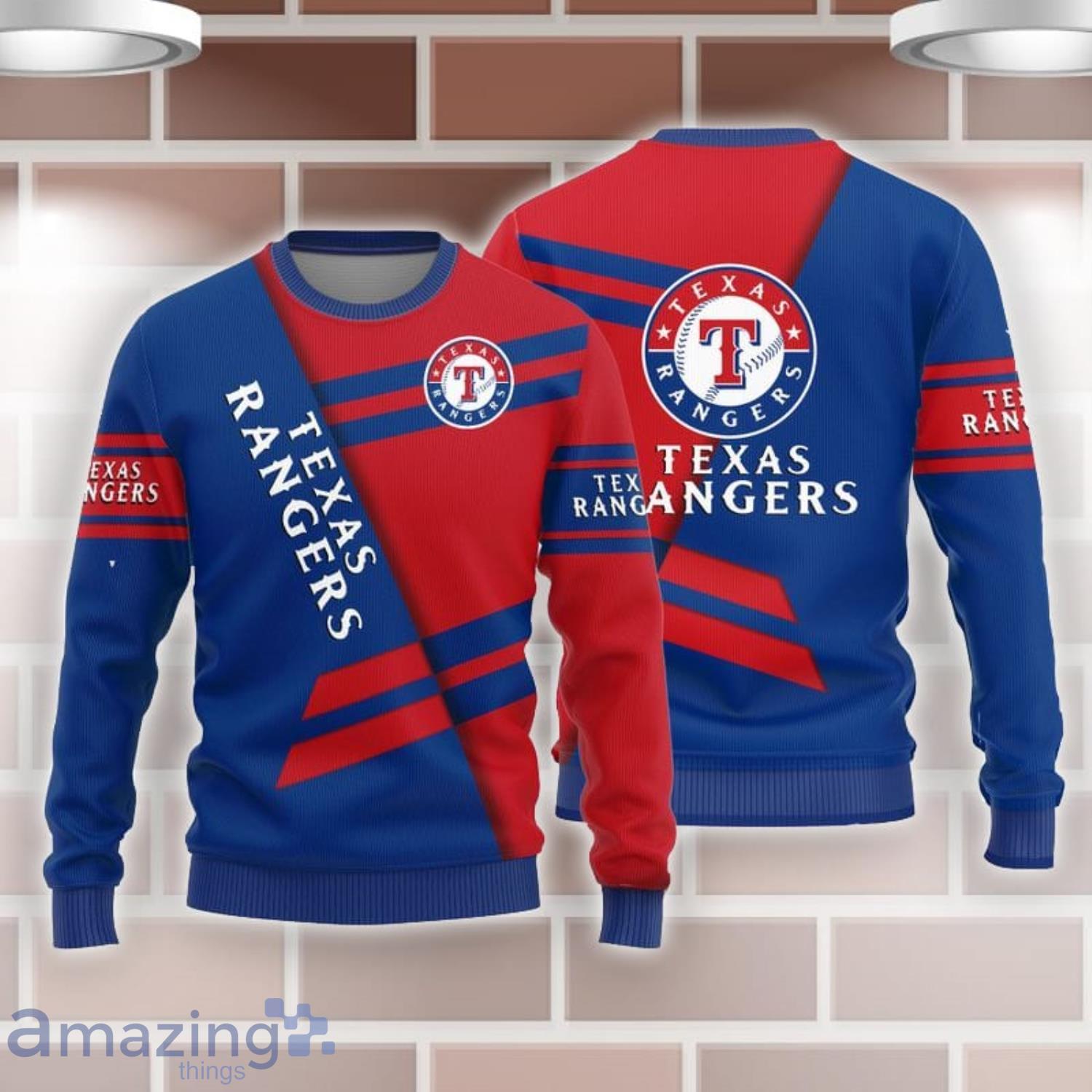 Texas Rangers Basic Pattern White 3D Sweater