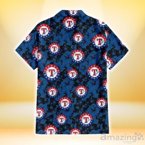 Texas Rangers Black Dark Blue Hibiscus Black Background 3D Hawaiian Shirt Gift For Fans Product Photo 3