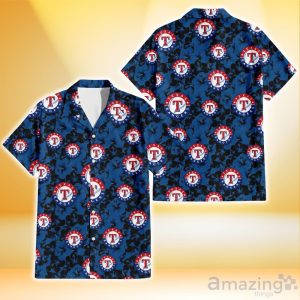 Texas Rangers Black Dark Blue Hibiscus Black Background 3D Hawaiian Shirt Gift For Fans Product Photo 1