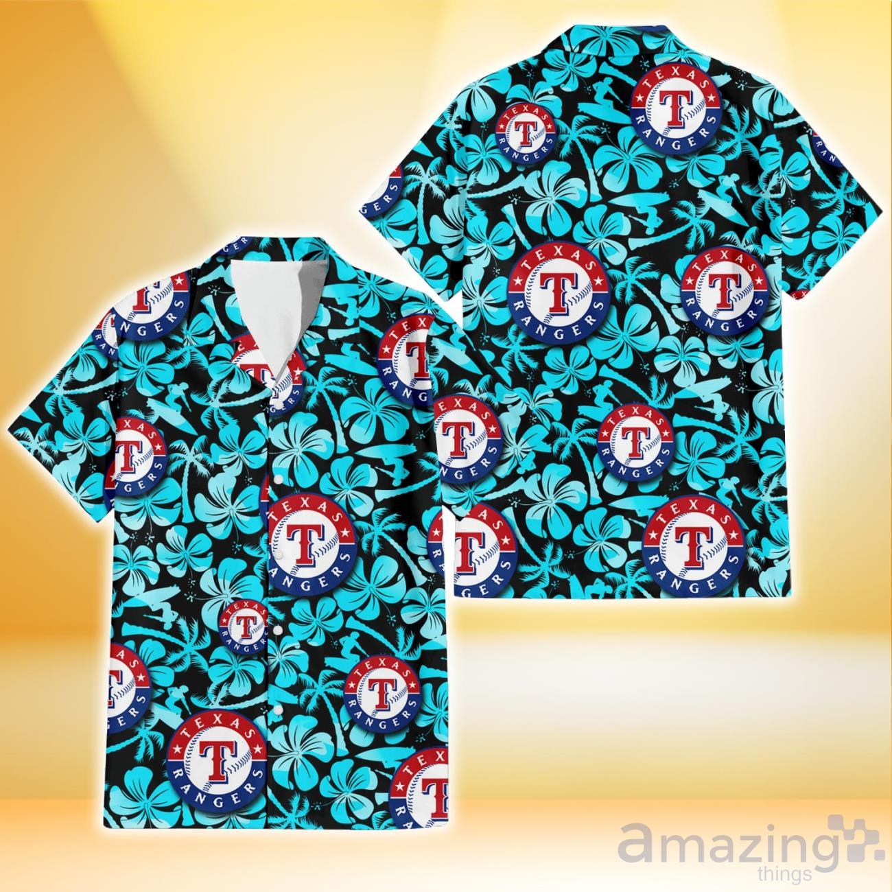 Texas Rangers Coral Porcelain Flower Violet Orchid Light Blue Background 3D  Hawaiian Shirt Gift For Fans