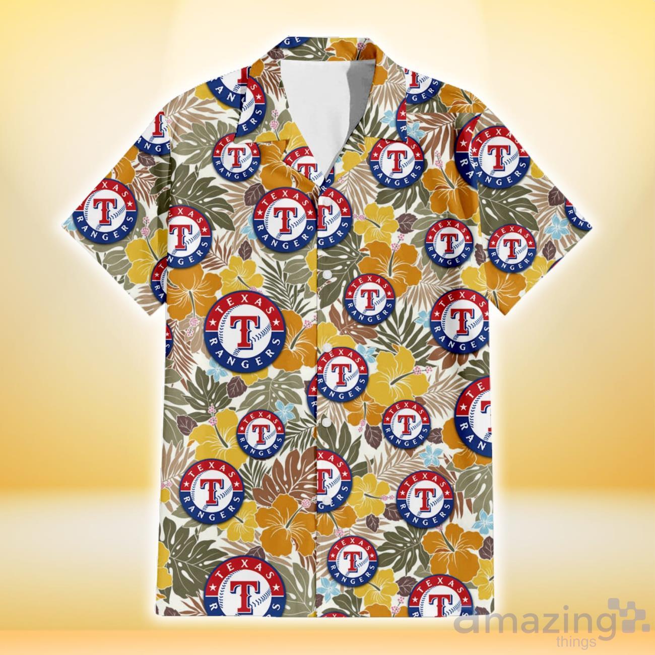 Texas Rangers Colorful Sketch Hibiscus Dark Green Background 3D Hawaiian  Shirt Gift For Fans