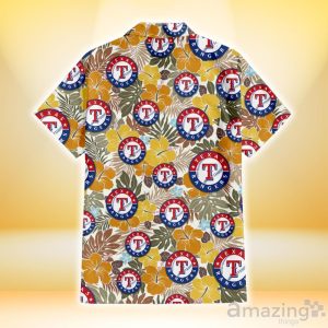 Texas Rangers Brown Yellow Hibiscus White Background 3D Hawaiian Shirt Gift For Fans Product Photo 3