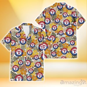 Texas Rangers Brown Yellow Hibiscus White Background 3D Hawaiian Shirt Gift For Fans Product Photo 1