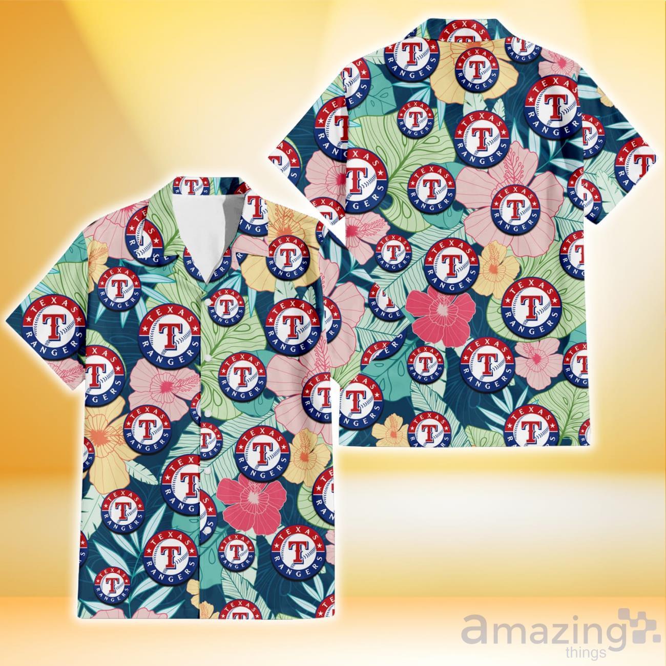 Texas Rangers Colorful Sketch Hibiscus Dark Green Background 3D Hawaiian  Shirt Gift For Fans