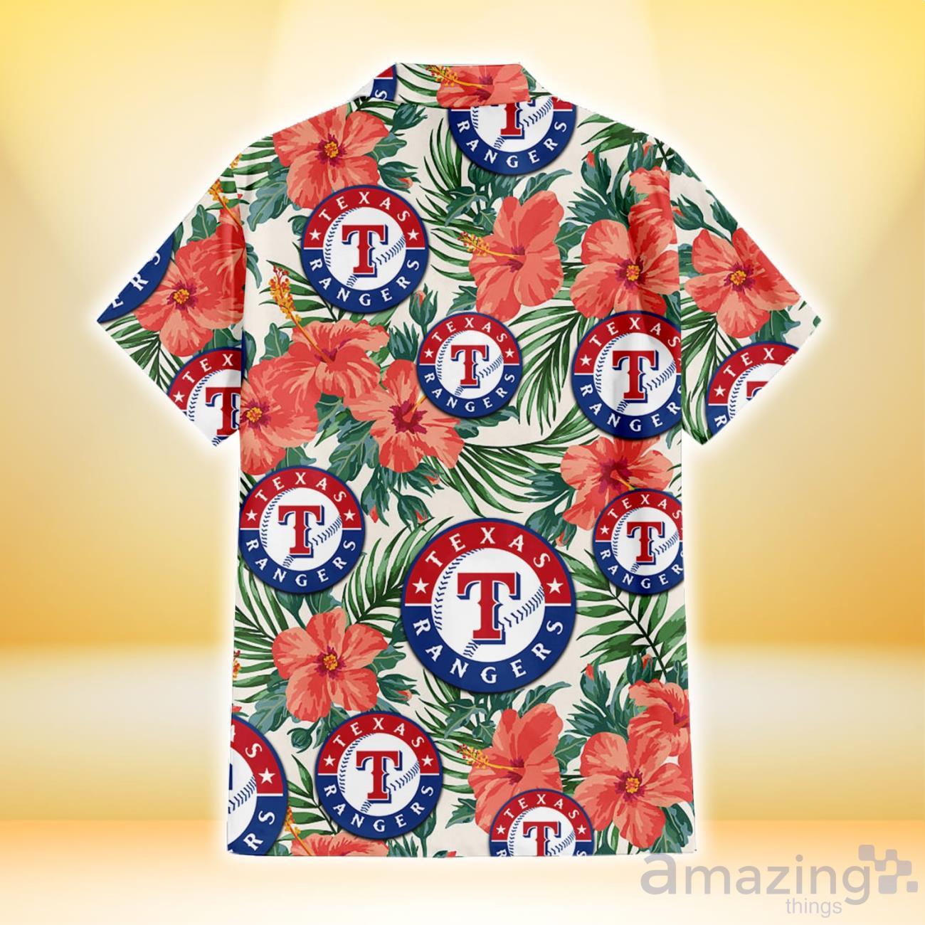 Texas Rangers Colorful Sketch Hibiscus Dark Green Background 3D Hawaiian  Shirt Gift For Fans