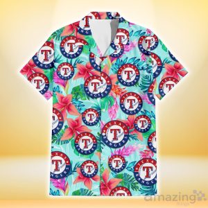 Texas Rangers Coral Porcelain Flower Violet Orchid Light Blue Background 3D Hawaiian Shirt Gift For Fans Product Photo 2