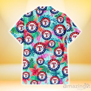 Texas Rangers Coral Porcelain Flower Violet Orchid Light Blue Background 3D Hawaiian Shirt Gift For Fans Product Photo 3
