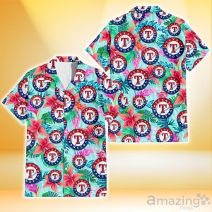 Texas Rangers Coral Porcelain Flower Violet Orchid Light Blue Background 3D Hawaiian Shirt Gift For Fans Product Photo 1