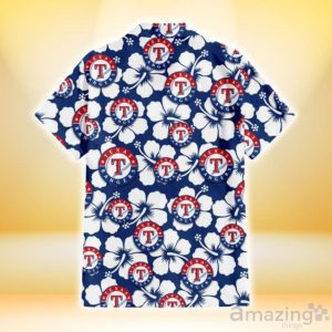Texas Rangers Modern White Hibiscus Navy Background 3D Hawaiian Shirt Gift For Fans Product Photo 3