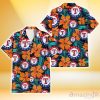 Texas Rangers Orange Hibiscus Blue Gray Leaf Black Background 3D Hawaiian Shirt Gift For Fans