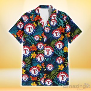 Texas Rangers Orange Yellow Green Leaf Black Background 3D Hawaiian Shirt Gift For Fans Product Photo 2