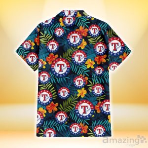 Texas Rangers Orange Yellow Green Leaf Black Background 3D Hawaiian Shirt Gift For Fans Product Photo 3
