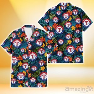 Texas Rangers Orange Yellow Green Leaf Black Background 3D Hawaiian Shirt Gift For Fans Product Photo 1