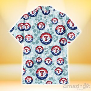 Texas Rangers Pale Turquoise Hibiscus Light Cyan Background 3D Hawaiian Shirt Gift For Fans Product Photo 3