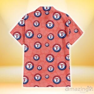 Texas Rangers Peach Puff Hibiscus Tomato Orange Background 3D Hawaiian Shirt Gift For Fans Product Photo 3