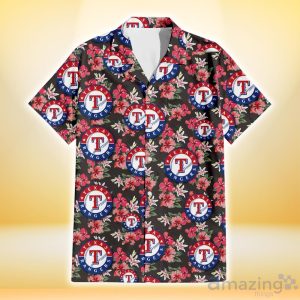 Texas Rangers Pink Hibiscus Orchid Brown Background 3D Hawaiian Shirt Gift For Fans image Texas Rangers Pink Hibiscus Orchid Brown Background 3D Hawaiian Shirt Gift For Fans Product Photo 2