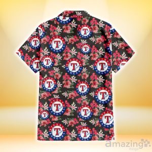 Texas Rangers Pink Hibiscus Orchid Brown Background 3D Hawaiian Shirt Gift For Fans image Texas Rangers Pink Hibiscus Orchid Brown Background 3D Hawaiian Shirt Gift For Fans Product Photo 3
