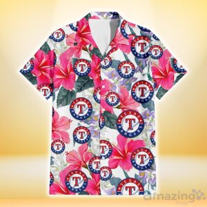 Texas Rangers Pink Hibiscus White Orchid White Background 3D Hawaiian Shirt Gift For Fans Product Photo 2