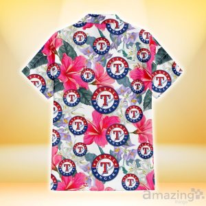 Texas Rangers Pink Hibiscus White Orchid White Background 3D Hawaiian Shirt Gift For Fans Product Photo 3