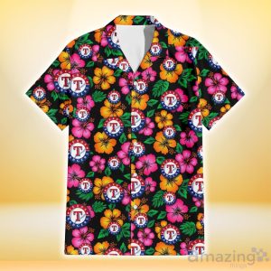 Texas Rangers Pink Orange Black Background 3D Hawaiian Shirt Gift For Fans Product Photo 2