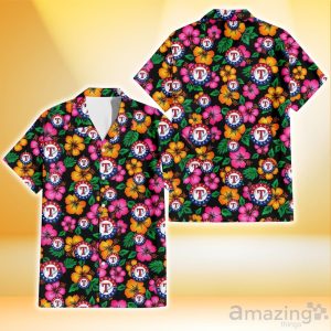 Texas Rangers Pink Orange Black Background 3D Hawaiian Shirt Gift For Fans Product Photo 1
