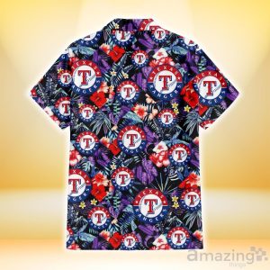 Texas Rangers Red Hibiscus Caro Black Background 3D Hawaiian Shirt Gift For Fans Product Photo 3