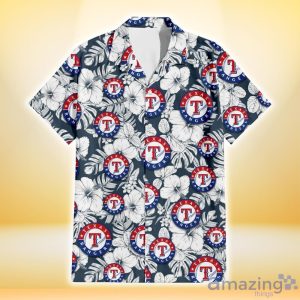 Texas Rangers Sketch Hibiscus Leaf Dark Gray Background 3D Hawaiian Shirt Gift For Fans image Texas Rangers Sketch Hibiscus Leaf Dark Gray Background 3D Hawaiian Shirt Gift For Fans Product Photo 2