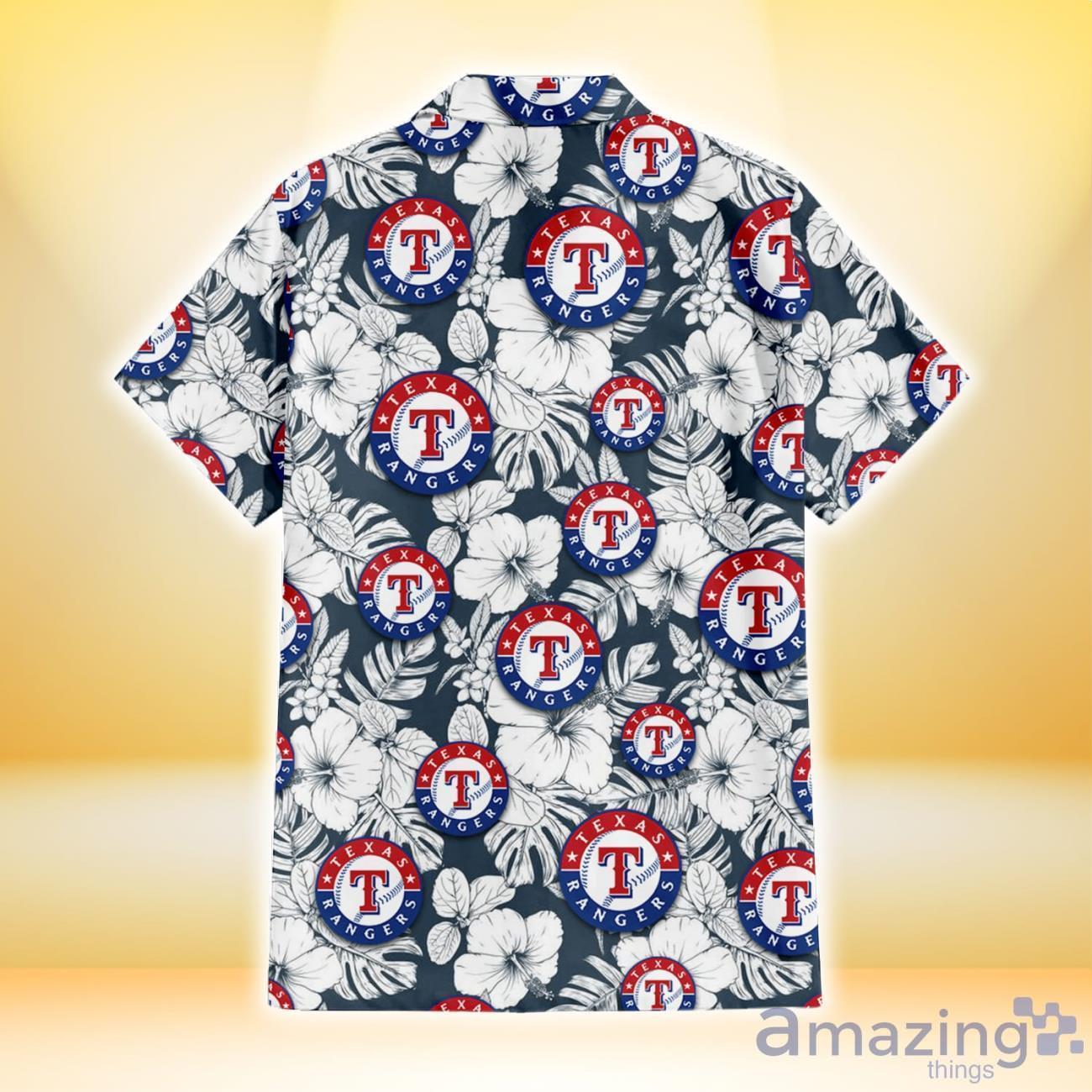 Texas Rangers Sketch Hibiscus Leaf Dark Gray Background 3D Hawaiian Shirt Gift For Fans image Texas Rangers Sketch Hibiscus Leaf Dark Gray Background 3D Hawaiian Shirt Gift For Fans Product Photo 3