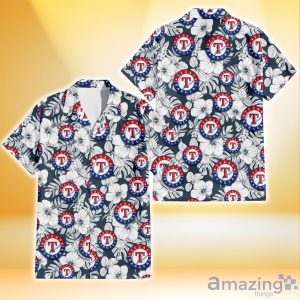 Texas Rangers Sketch Hibiscus Leaf Dark Gray Background 3D Hawaiian Shirt Gift For Fans Product Photo 1