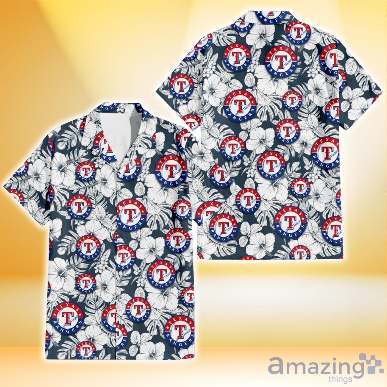 Texas Rangers Sketch Hibiscus Leaf Dark Gray Background 3D Hawaiian Shirt Gift For Fans image Texas Rangers Sketch Hibiscus Leaf Dark Gray Background 3D Hawaiian Shirt Gift For Fans Product Photo 1