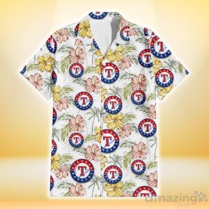 Texas Rangers Sketch Red Yellow Coconut Tree White Background 3D Hawaiian Shirt Gift For Fans Product Photo 2