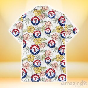 Texas Rangers Sketch Red Yellow Coconut Tree White Background 3D Hawaiian Shirt Gift For Fans Product Photo 3