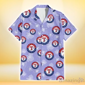 Texas Rangers Sketch White Hibiscus Violet Background 3D Hawaiian Shirt Gift For Fans Product Photo 2