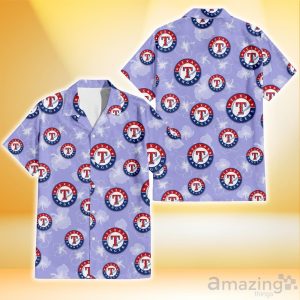 Texas Rangers Sketch White Hibiscus Violet Background 3D Hawaiian Shirt Gift For Fans Product Photo 1