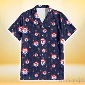 Texas Rangers Small Hibiscus Buds Navy Background 3D Hawaiian Shirt Gift For Fans Product Photo 2