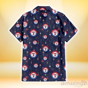 Texas Rangers Small Hibiscus Buds Navy Background 3D Hawaiian Shirt Gift For Fans Product Photo 3