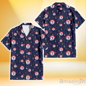 Texas Rangers Small Hibiscus Buds Navy Background 3D Hawaiian Shirt Gift For Fans Product Photo 1