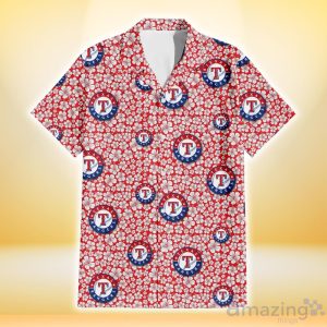 Texas Rangers Tiny White Hibiscus Pattern Red Background 3D Hawaiian Shirt Gift For Fans Product Photo 2