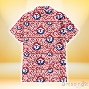 Texas Rangers Tiny White Hibiscus Pattern Red Background 3D Hawaiian Shirt Gift For Fans Product Photo 3