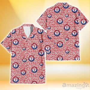 Texas Rangers Tiny White Hibiscus Pattern Red Background 3D Hawaiian Shirt Gift For Fans Product Photo 1