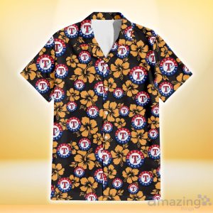 Texas Rangers Tiny Yellow Hibiscus Black Background 3D Hawaiian Shirt Gift For Fans Product Photo 2