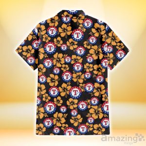 Texas Rangers Tiny Yellow Hibiscus Black Background 3D Hawaiian Shirt Gift For Fans Product Photo 3
