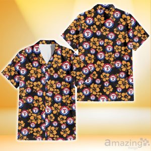 Texas Rangers Tiny Yellow Hibiscus Black Background 3D Hawaiian Shirt Gift For Fans Product Photo 1