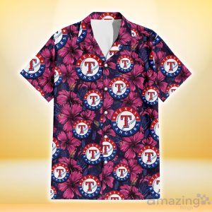 Texas Rangers Violet Red Blue Leaf Black Background 3D Hawaiian Shirt Gift For Fans Product Photo 2