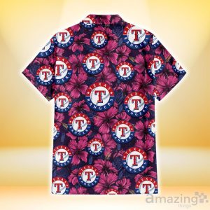 Texas Rangers Violet Red Blue Leaf Black Background 3D Hawaiian Shirt Gift For Fans Product Photo 3