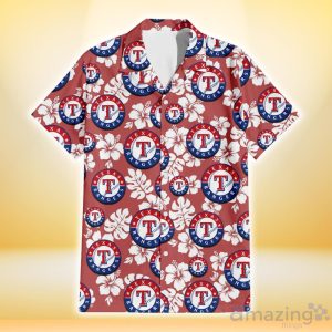 Texas Rangers White Hibiscus Indian Red Background 3D Hawaiian Shirt Gift For Fans Product Photo 2